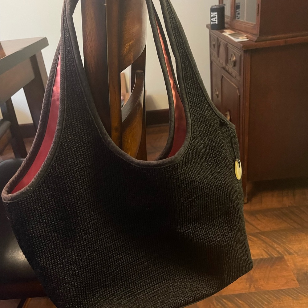 The Sak Black Shoulder Bag with Pink Lining